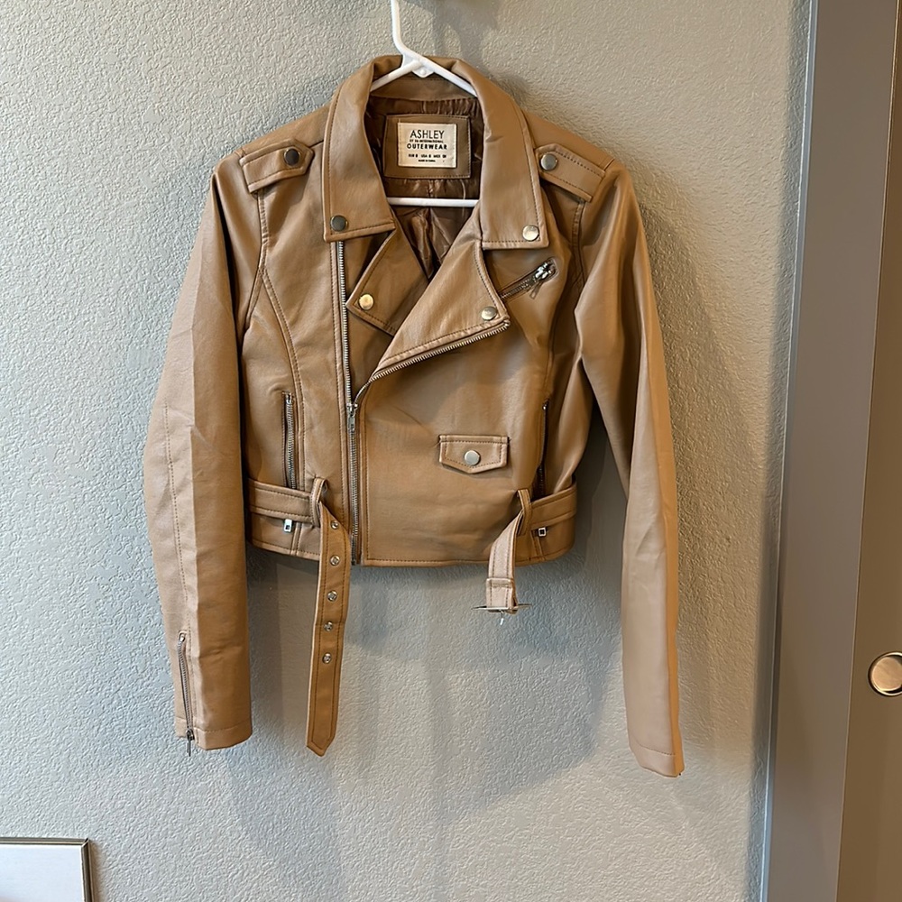 Belted faux leather Moto jacket